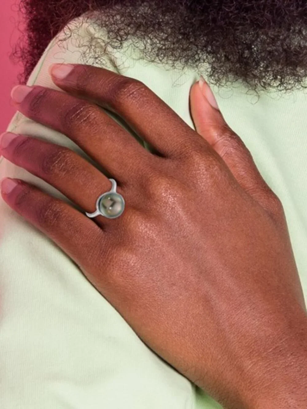 Modern Elegance: 14K White Gold Brushed Black Tahitian Pearl Ring